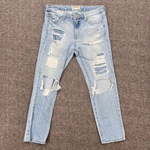 Hart Denim Womens Light Distressed 27 Slim Leg Jeans Made in USA Blue Distressed